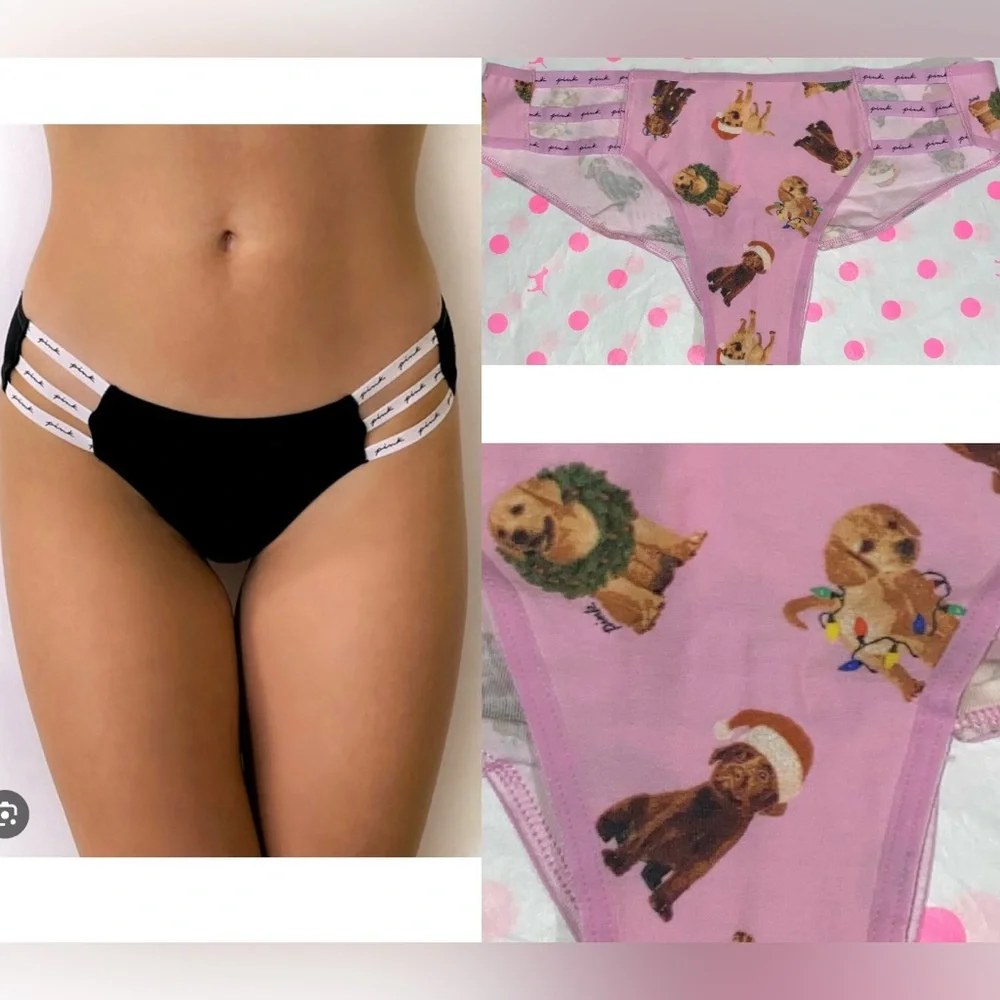 PINK Victoria’s Secret Cotton Strappy Cheekster PINK panties holiday PINK dog